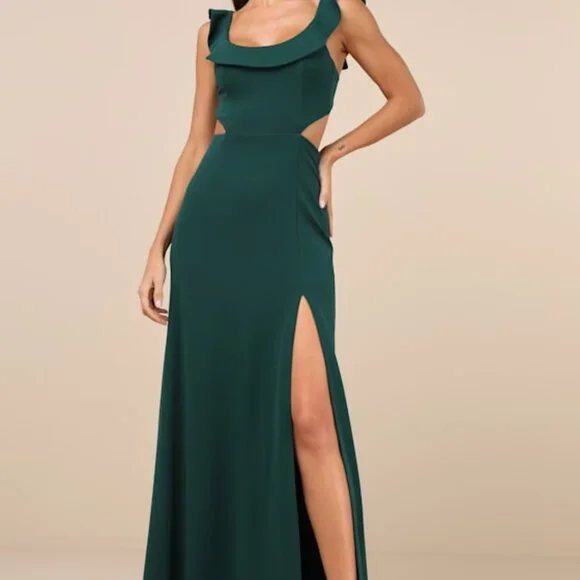 Lulus | Dresses | Lulus Captivating Charisma Emerald Ruffled Cutout Tieback  Maxi Dress Green | Poshmark